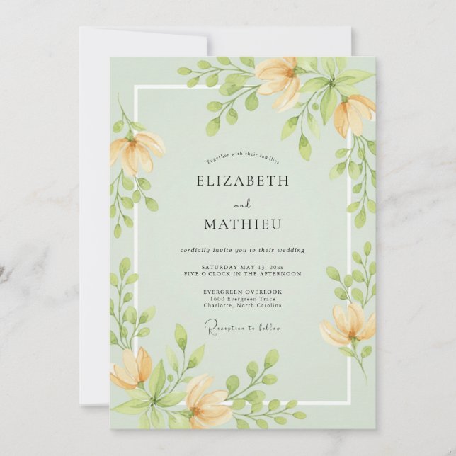 Pale Green Airy Nature Wedding Invitation (Front)