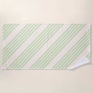 Pale green and beige five stripes pattern beach towel