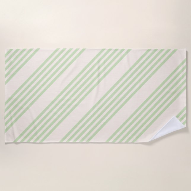 Pale green and beige five stripes pattern beach towel (Front)