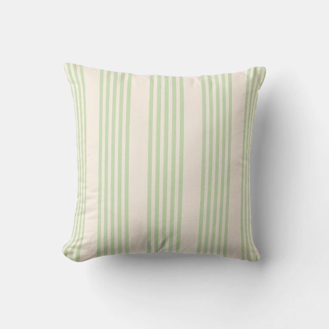 Pale green and beige five stripes pattern cushion (Front)