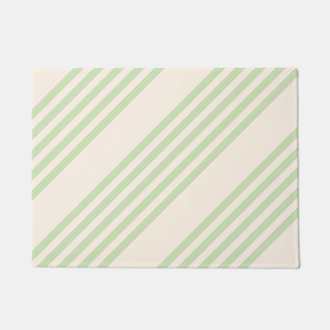 Pale green and beige five stripes pattern doormat (Front)