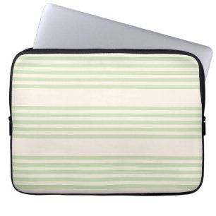 Pale green and beige five stripes pattern laptop sleeve
