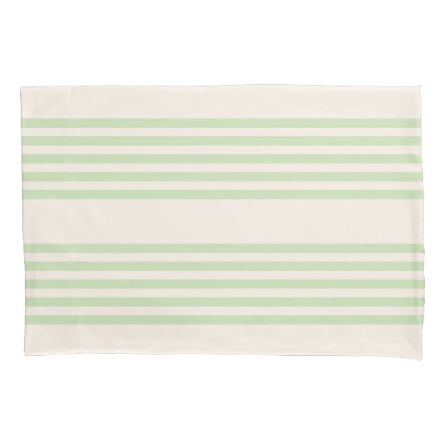 Pale green and beige five stripes pattern pillowcase (Front)