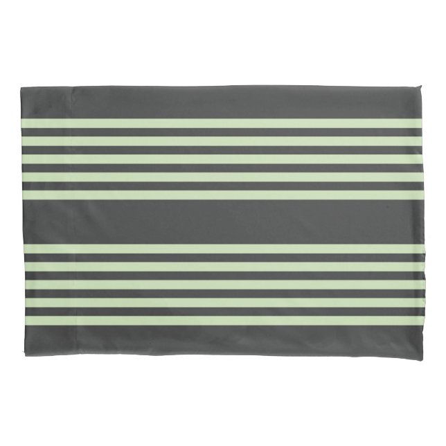 Pale green and beige five stripes pattern pillowcase (Front)