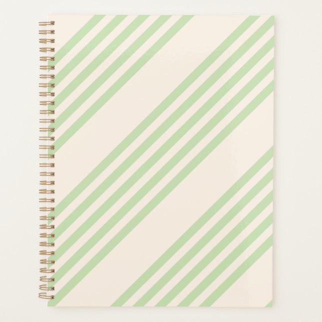 Pale green and beige five stripes pattern planner (Front)
