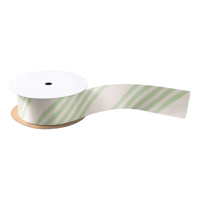 Pale green and beige five stripes pattern satin ribbon (Spool)