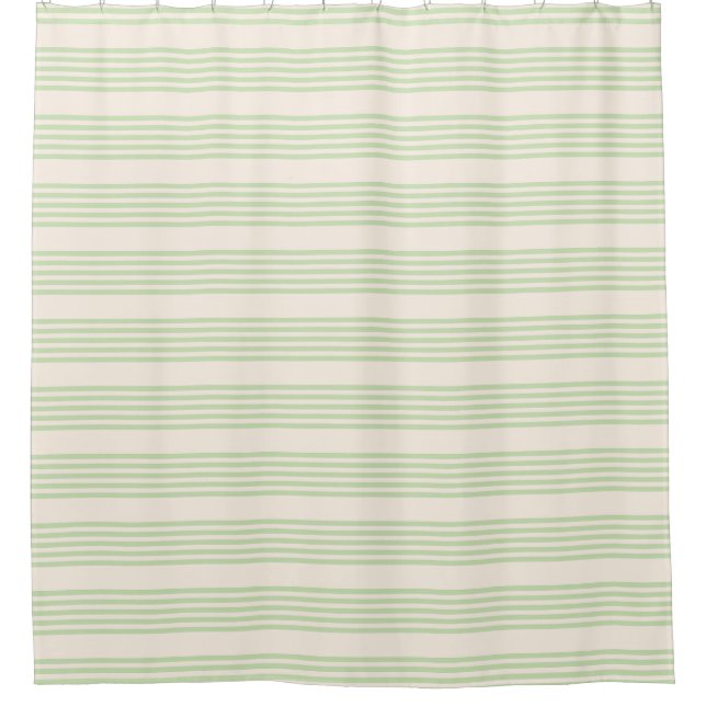 Pale green and beige five stripes pattern shower curtain (Front)
