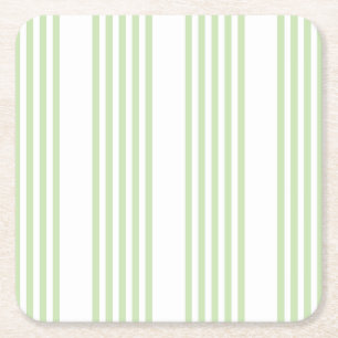 Pale green and beige five stripes pattern square p paper coaster