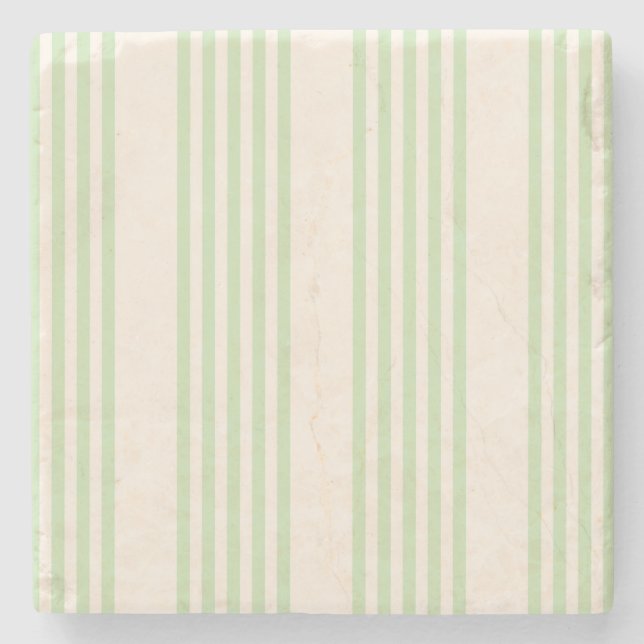 Pale green and beige five stripes pattern stone coaster (Front)