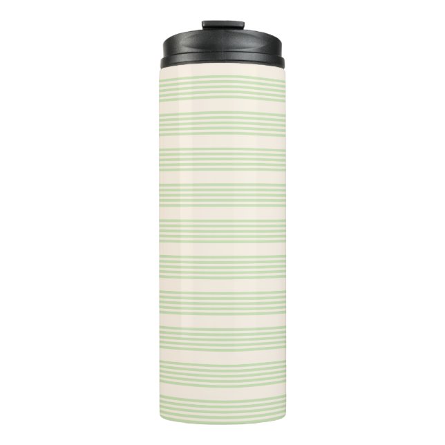 Pale green and beige five stripes pattern thermal tumbler (Front)
