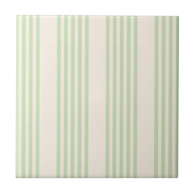 Pale green and beige five stripes pattern tile (Front)