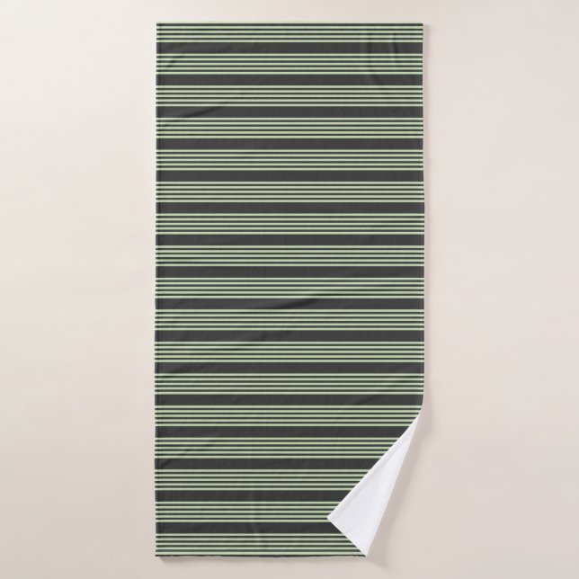 Pale green and charcoal five stripes pattern bath towel (Bath Towel)