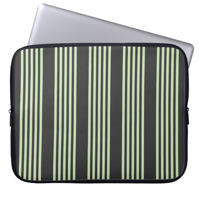 Pale green and charcoal five stripes pattern laptop sleeve (Front)