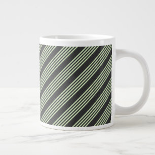 Pale green and charcoal five stripes pattern large coffee mug