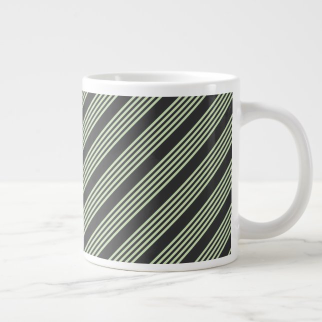 Pale green and charcoal five stripes pattern large coffee mug (Right)