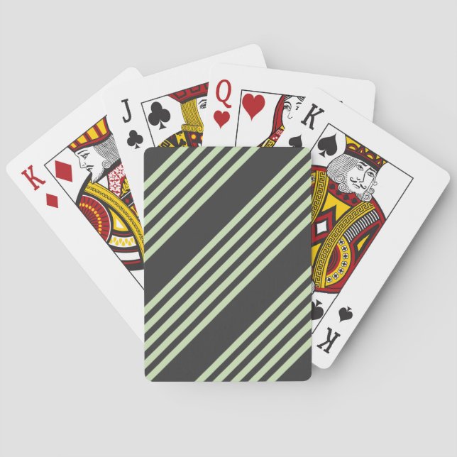 Pale green and charcoal five stripes pattern playing cards (Back)