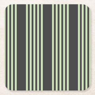 Pale green and charcoal five stripes pattern square paper coaster
