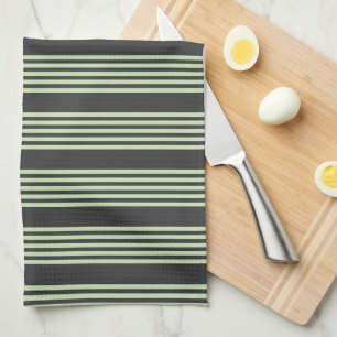 Pale green and charcoal five stripes pattern tea towel