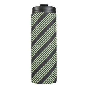 Pale green and charcoal five stripes pattern thermal tumbler