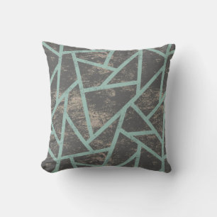 Pale green and grey mosaic pattern cushion