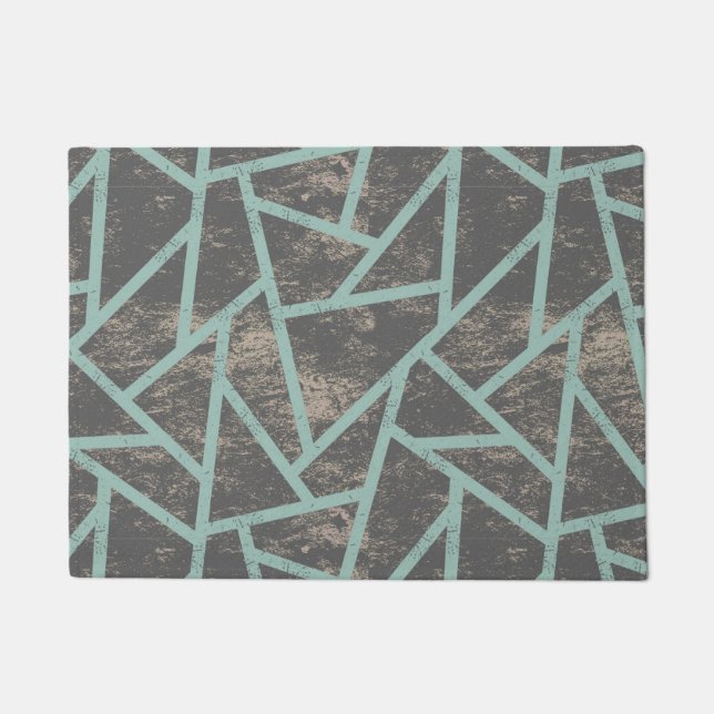 Pale green and grey mosaic pattern doormat (Front)