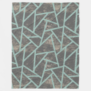Pale green and grey mosaic pattern fleece blanket