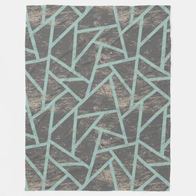 Pale green and grey mosaic pattern fleece blanket (Front)