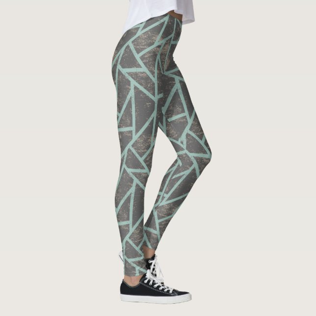 Pale green and grey mosaic pattern leggings (Right)