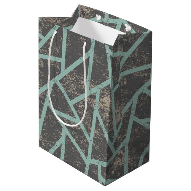 Pale green and grey mosaic pattern medium gift bag (Back Angled)