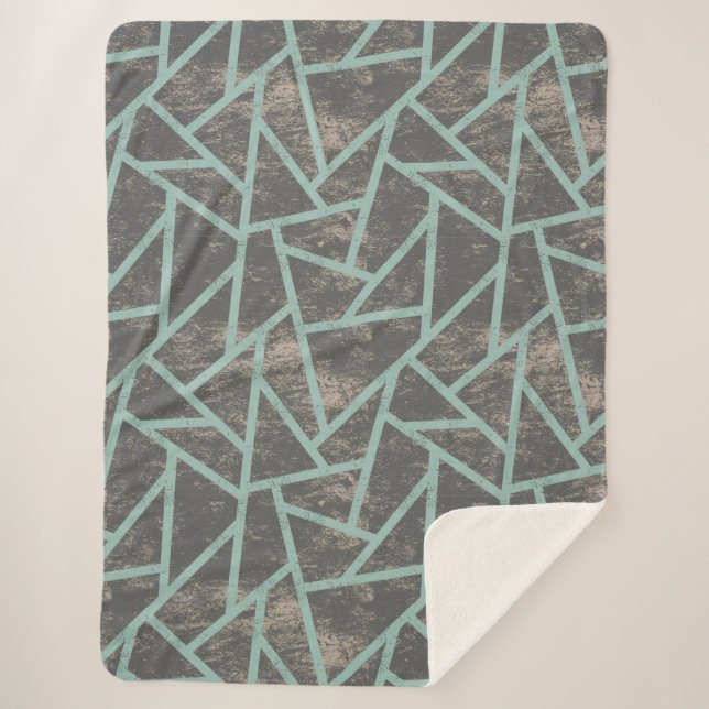 Pale green and grey mosaic pattern sherpa blanket (Front)