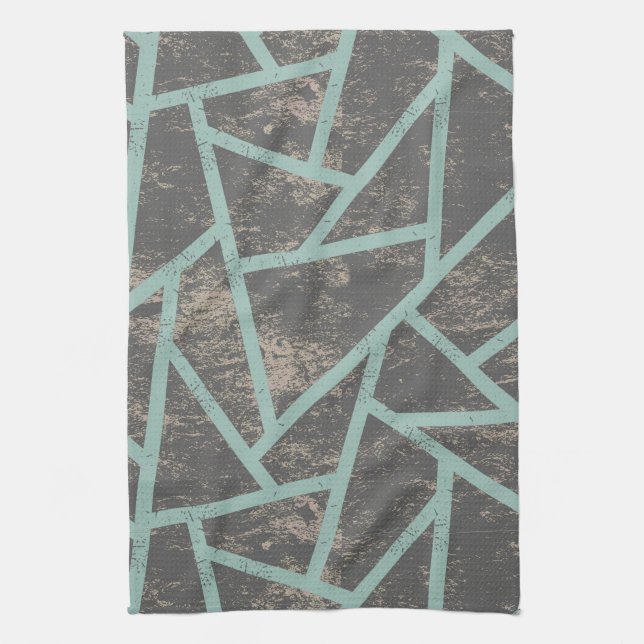 Pale green and grey mosaic pattern tea towel (Vertical)