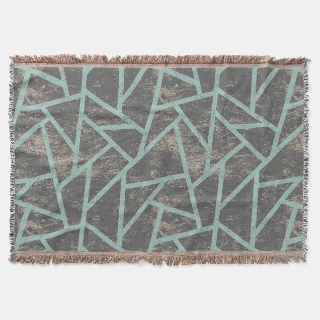 Pale green and grey mosaic pattern throw blanket (Front)