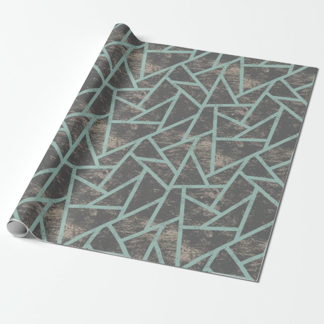 Pale green and grey mosaic pattern wrapping paper (Unrolled)