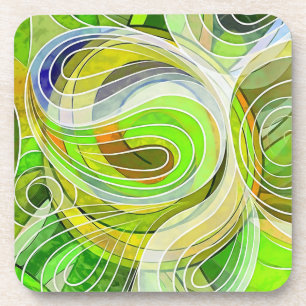 Pale Green and Soft Blue Doodle With White Lines Coaster