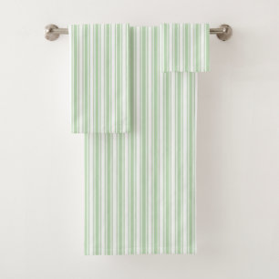 Pale green and white candy stripes bath towel set
