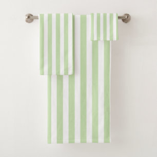 Pale green and white candy stripes bath towel set