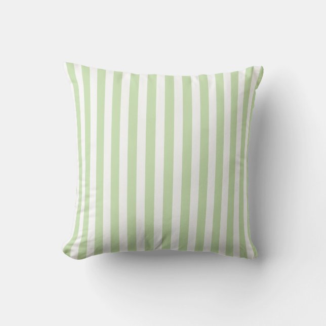 Pale green and white candy stripes cushion (Front)