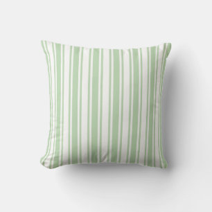 Pale green and white candy stripes cushion