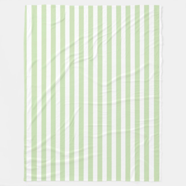Pale green and white candy stripes fleece blanket (Front)