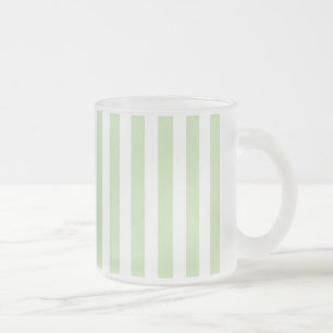 Pale green and white candy stripes frosted glass coffee mug