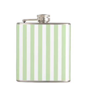 Pale green and white candy stripes hip flask