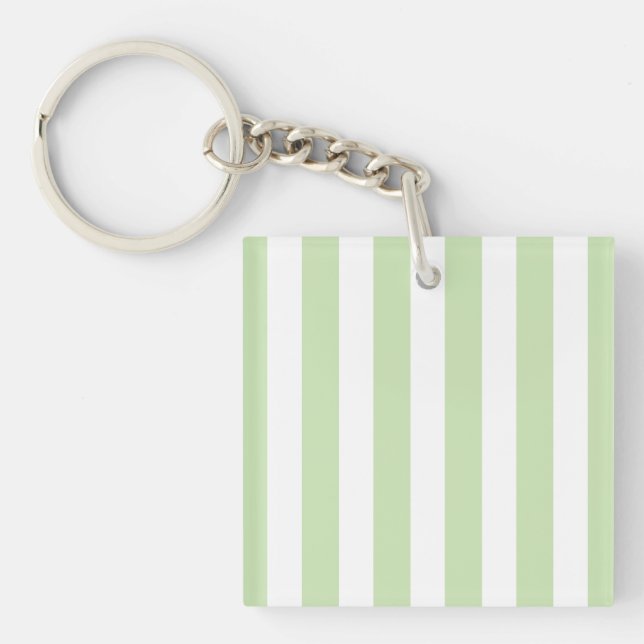 Pale green and white candy stripes key ring (Front)