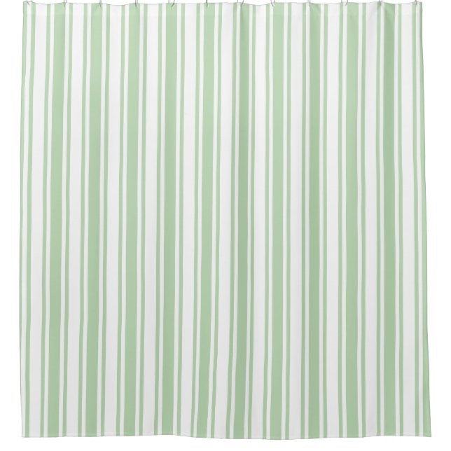 Pale green and white candy stripes shower curtain (Front)