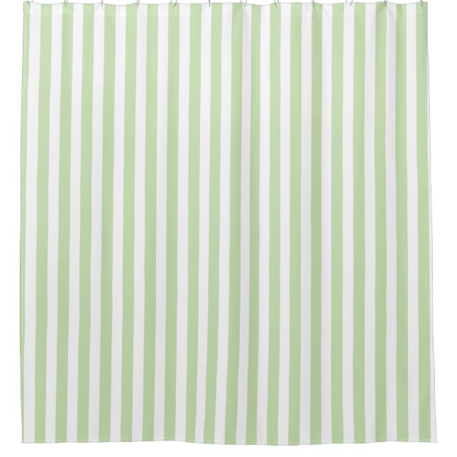 Pale green and white candy stripes shower curtain (Front)
