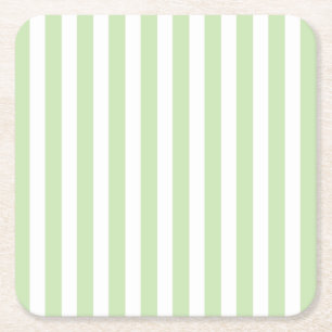 Pale green and white candy stripes square paper coaster