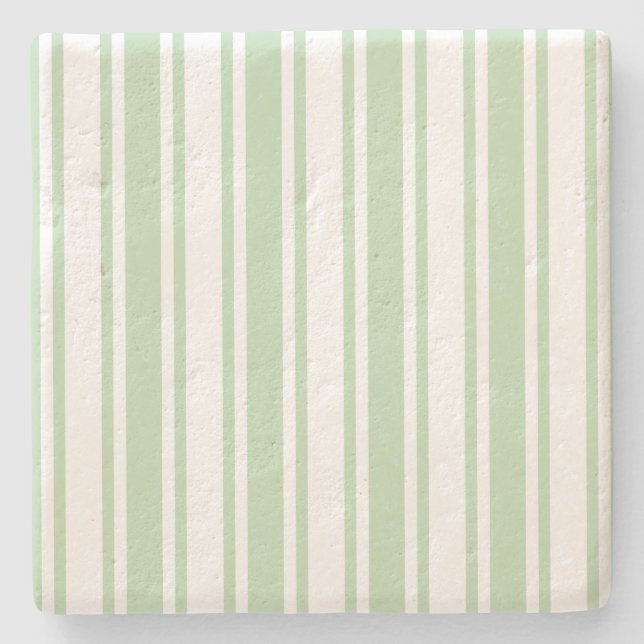 Pale green and white candy stripes stone coaster (Front)