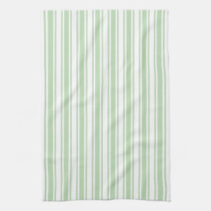 Pale green and white candy stripes tea towel