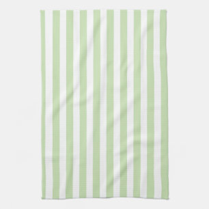 Pale green and white candy stripes tea towel