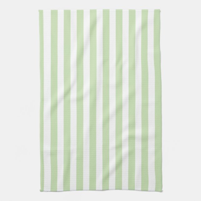 Pale green and white candy stripes tea towel (Vertical)