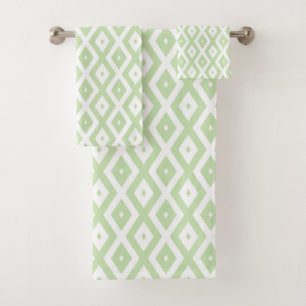 Pale green and white diamond pattern bath towel set